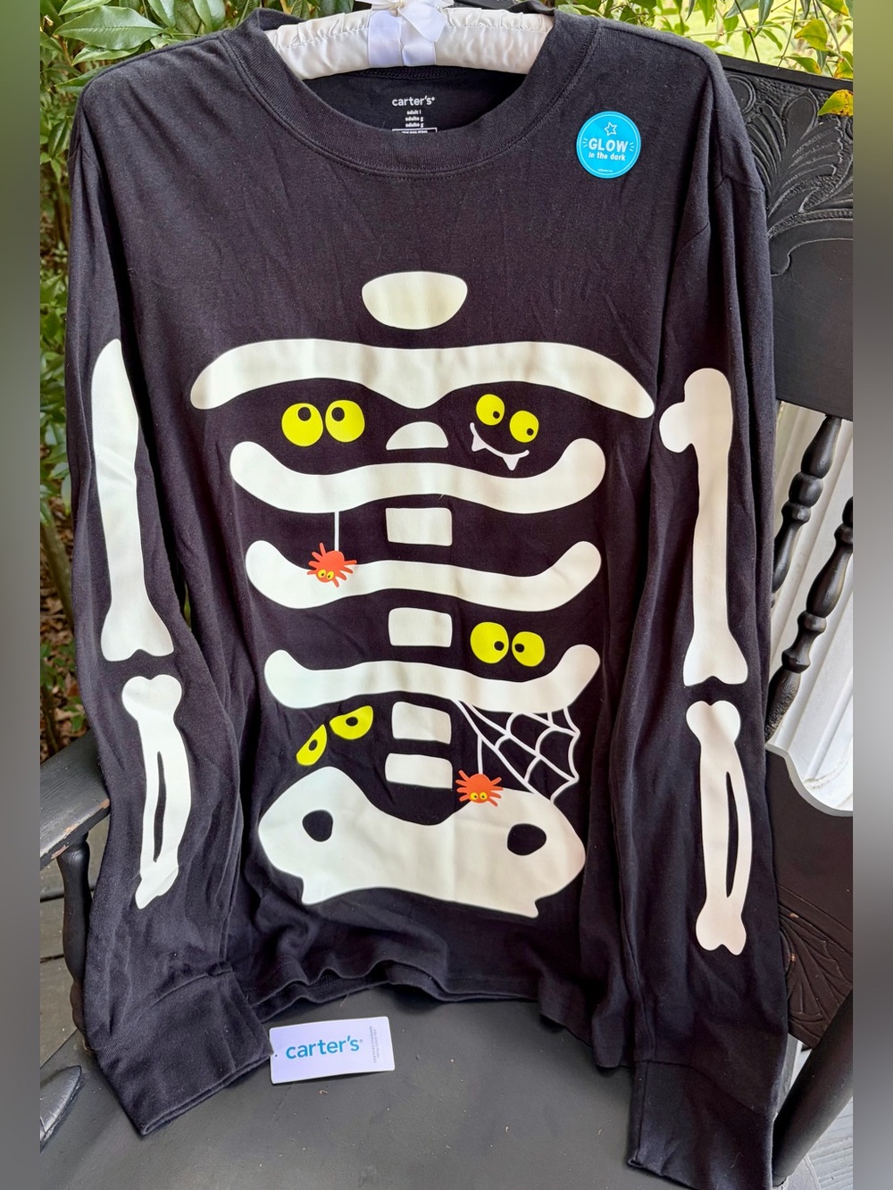 NWT Adults Size Large Black Glow-in-the-Dark Skeleton Long Sleeve Shirt
